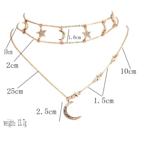 Gold Crescent Moon Star Choker Necklace - Picture 6 of 7